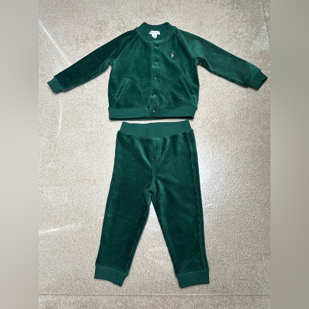 RALPH LAUREN EMERALD GREEN BASEBALL PANT & JACKET SET 18 MOS
